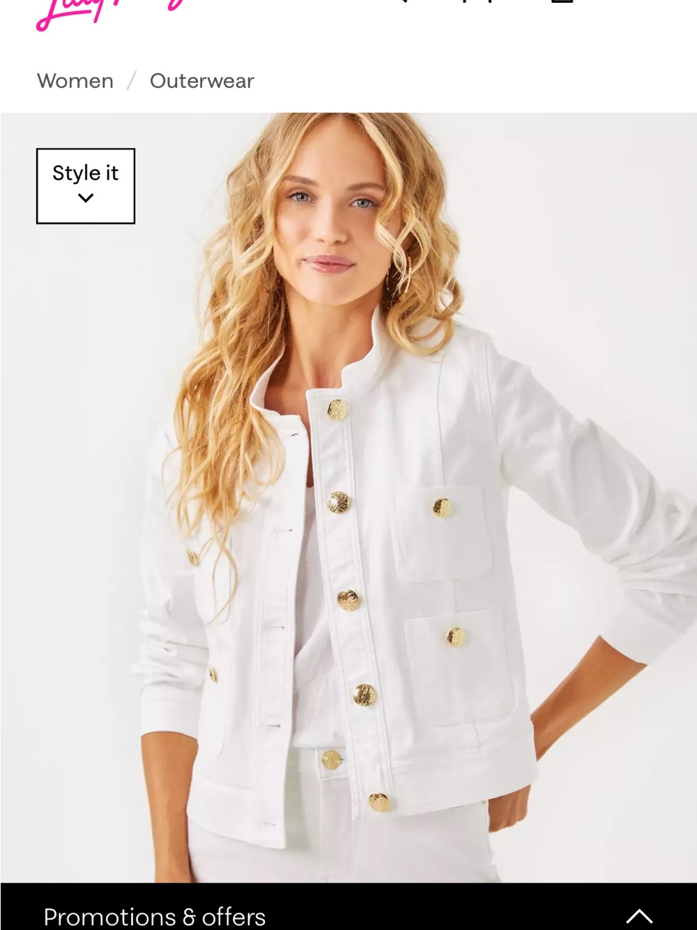 Lilly Pulitzer Shepa White Military-Style Button Denim Jean Jacket